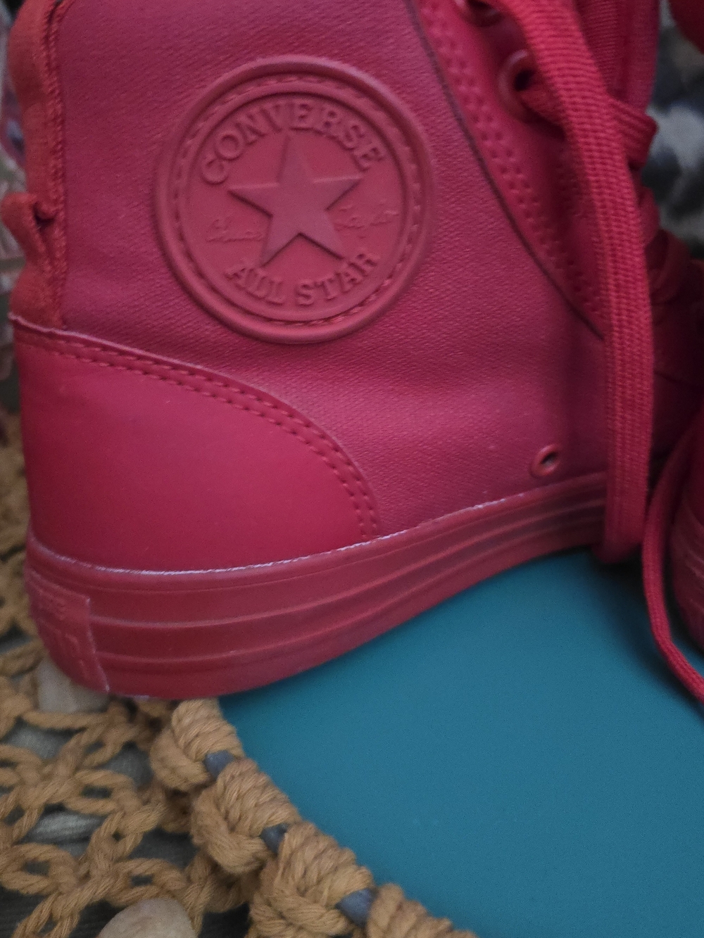 Converse All Star Rubber High Top Sneakers in Bright Red W8 M6 - Picture 4 of 6